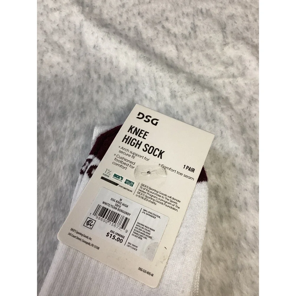 DSG‎ Womens Knee High Socks White Team Burgundy Striped Athletic Size M 5-10 NEW